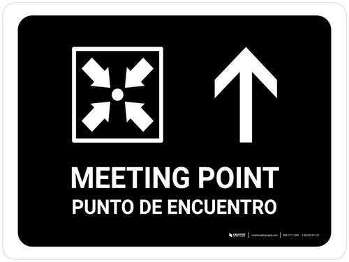 Meeting Point With Up Arrow Black Bilingual Spanish Landscape - Wall Sign