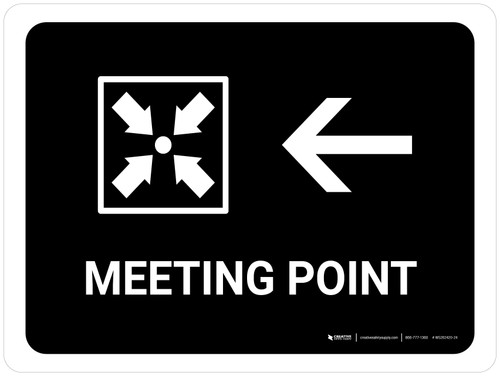 Meeting Point With Left Arrow Black Landscape - Wall Sign