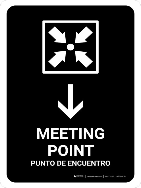 Meeting Point With Down Arrow Black Bilingual Portrait - Wall Sign