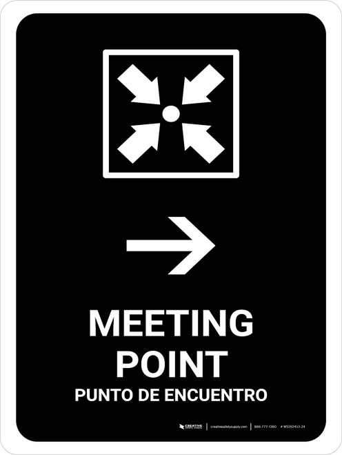Meeting Point With Right Arrow Black Bilingual Portrait - Wall Sign