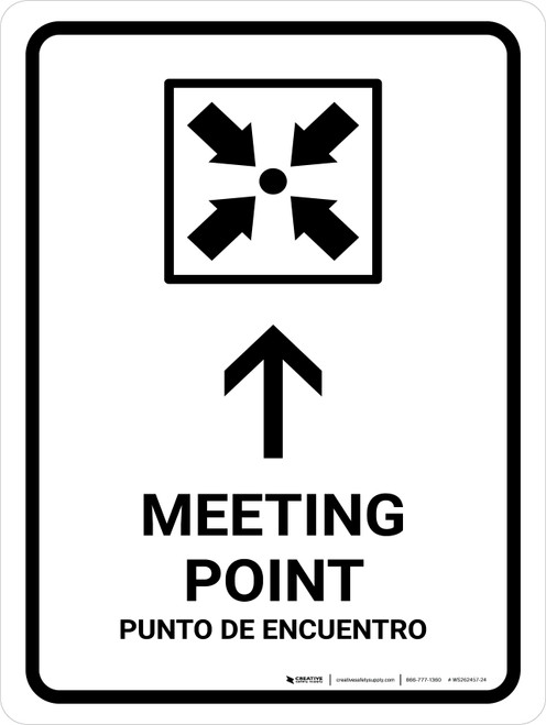 Meeting Point With Up Arrow White Bilingual Spanish Portrait - Wall Sign