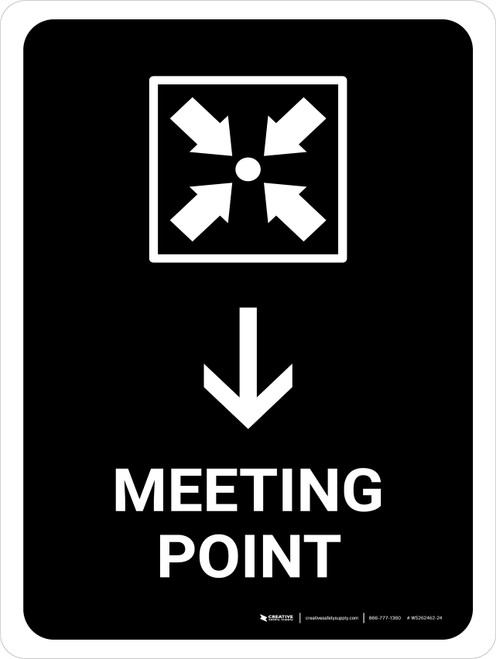 Meeting Point With Down Arrow Black Portrait - Wall Sign