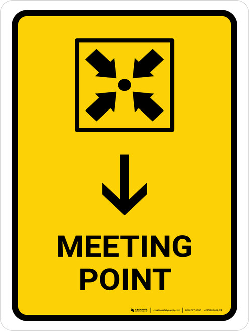 Meeting Point With Down Arrow Yellow Portrait - Wall Sign