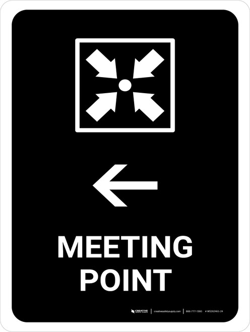 Meeting Point With Left Arrow Black Portrait - Wall Sign