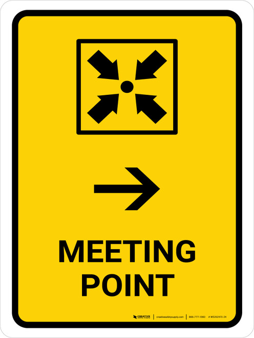 Meeting Point With Right Arrow Yellow Portrait - Wall Sign