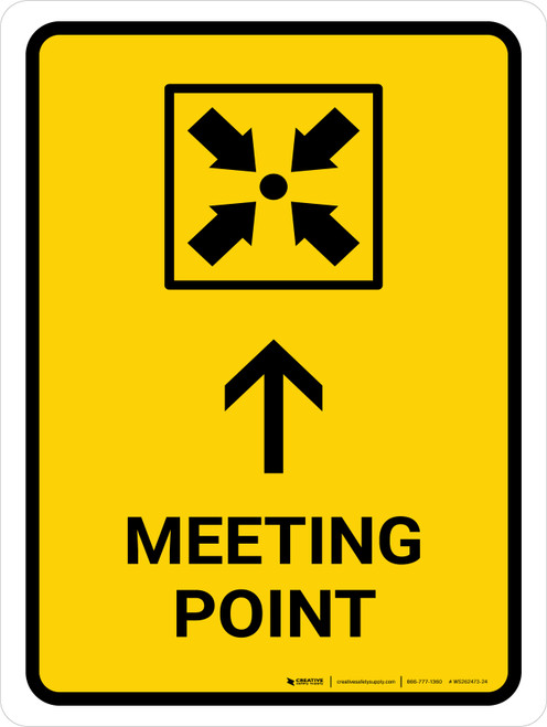 Meeting Point With Up Arrow Yellow Portrait - Wall Sign