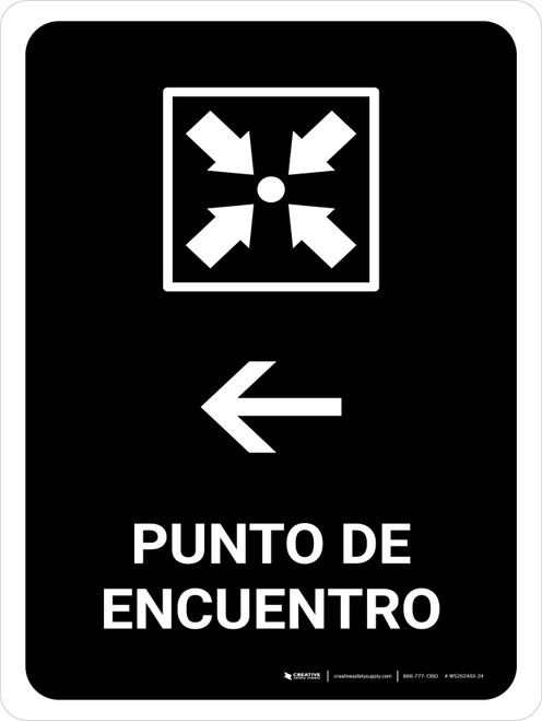 Meeting Point With Left Arrow Black Spanish Portrait - Wall Sign