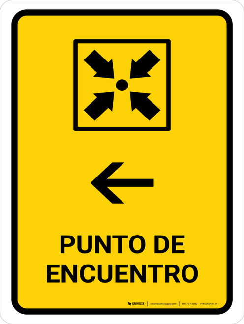 Meeting Point With Left Arrow Yellow Spanish Portrait - Wall Sign