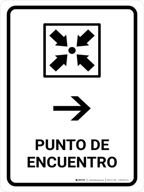 Meeting Point With Right Arrow White Spanish Portrait - Wall Sign