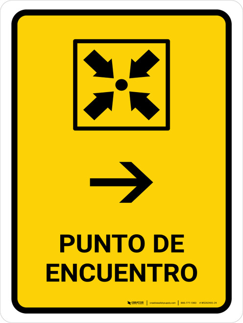 Meeting Point With Right Arrow Yellow Spanish Portrait - Wall Sign