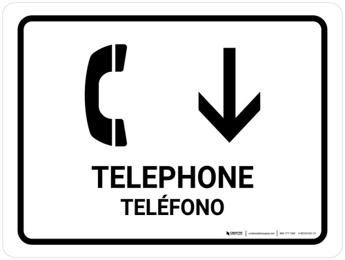 Telephone With Down Arrow White Bilingual Spanish Landscape - Wall Sign