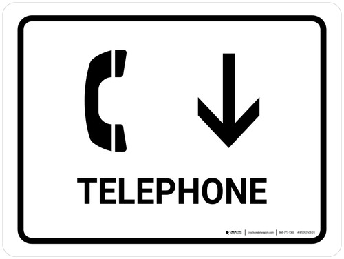 Telephone With Down Arrow White Landscape - Wall Sign