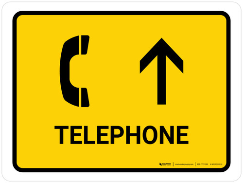 Telephone With Up Arrow Yellow Landscape - Wall Sign