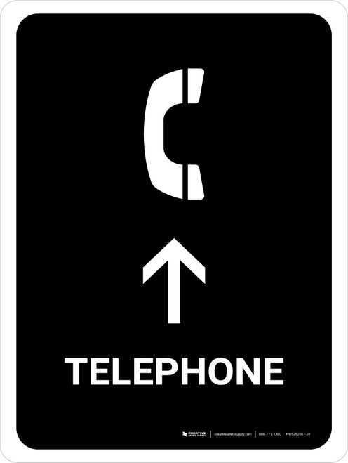 Telephone With Up Arrow Black Portrait - Wall Sign