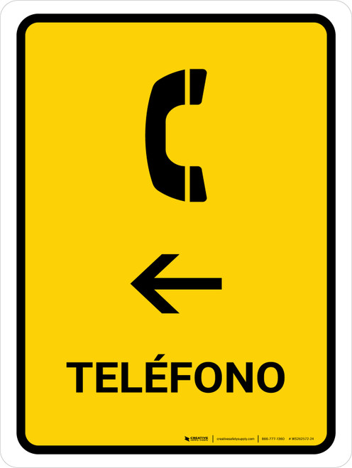 Telephone With Left Arrow Yellow Spanish Portrait - Wall Sign