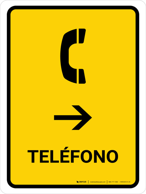 Telephone With Right Arrow Yellow Spanish Portrait - Wall Sign
