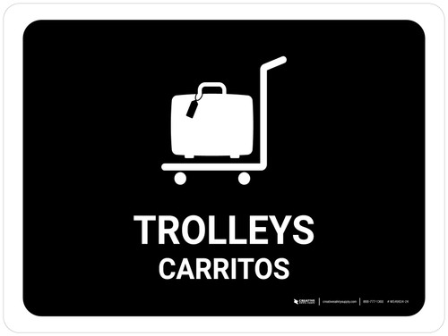 Trolleys Black Bilingual Spanish Landscape - Wall Sign