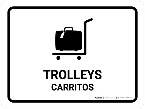 Trolleys White Bilingual Spanish Landscape - Wall Sign