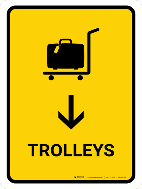 Trolleys With Down Arrow Yellow Portrait - Wall Sign