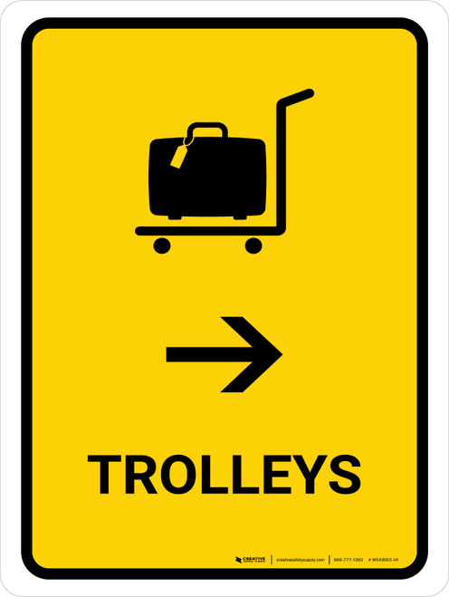 Trolleys With Right Arrow Yellow Portrait - Wall Sign