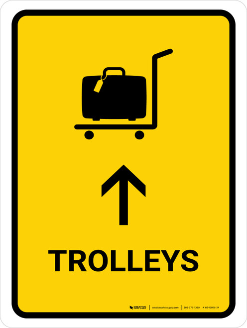 Trolleys With Up Arrow Yellow Portrait - Wall Sign