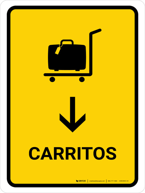 Trolleys With Down Arrow Yellow Spanish Portrait - Wall Sign