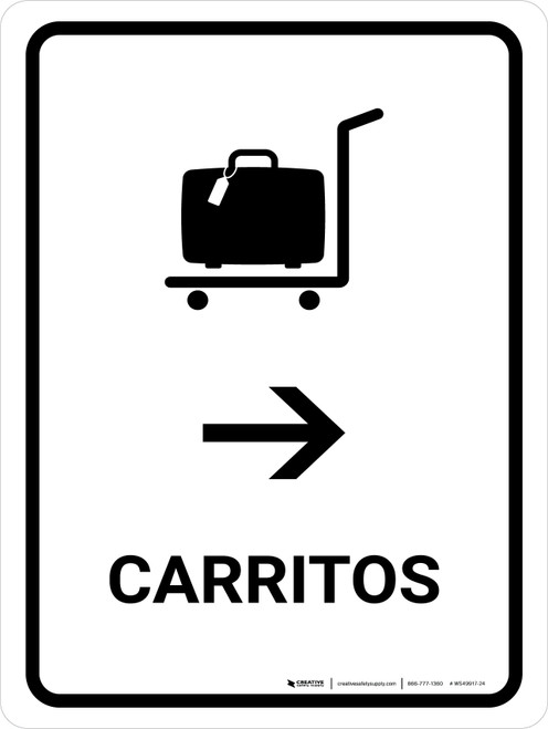 Trolleys With Right Arrow White Spanish Portrait - Wall Sign