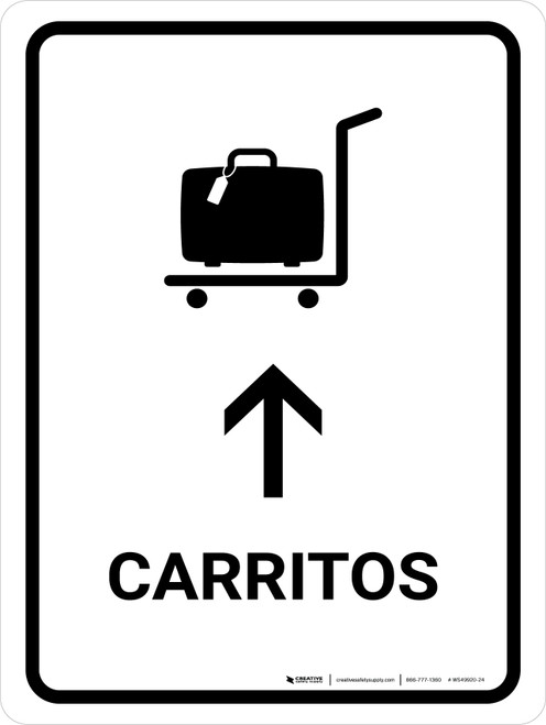 Trolleys With Up Arrow White Spanish Portrait - Wall Sign