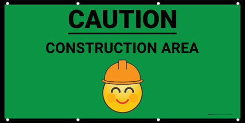 Caution Construction Area with Emoji Green - Banner