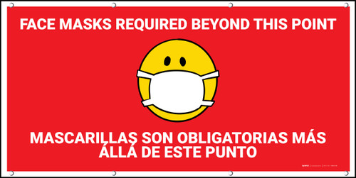 Face Masks Required Beyond This Point Red with Emojis - Banner