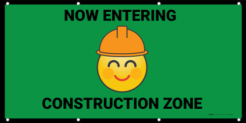 Now Entering Construction Zone Green with Emojis - Banner
