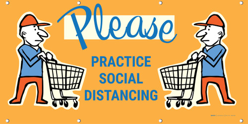 Please Practice Social Distancing with Emoji Shopper Yellow - Banner