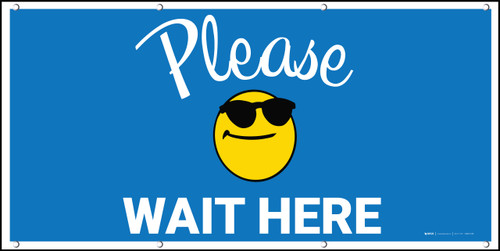 Please Wait Here with Sunglasses Emoji Blue - Banner