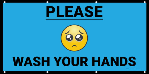 Please Wash Your Hands with Emoji Blue - Banner