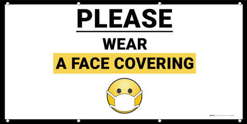 Please Wear a Face Covering with Facemask Emoji White - Banner