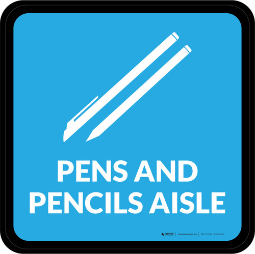 Pens and Pencils Aisle with Icon Square - Floor Sign
