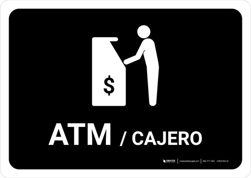 ATM Black Bilingual Spanish Landscape - Wall Sign