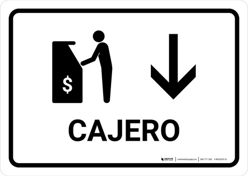 ATM With Down Arrow White Spanish Landscape - Wall Sign