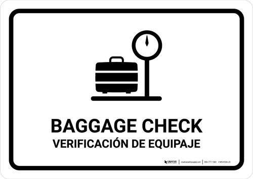 Baggage Check White Bilingual Spanish Landscape - Wall Sign