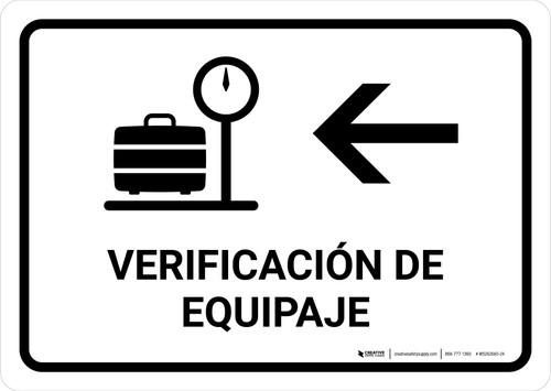 Baggage Check With Left Arrow White Spanish Landscape - Wall Sign