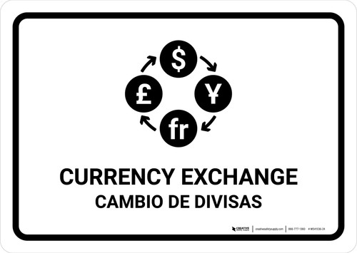 Currency Exchange White Bilingual Spanish Landscape - Wall Sign