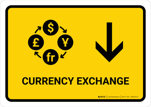 Currency Exchange With Down Arrow Yellow Landscape - Wall Sign