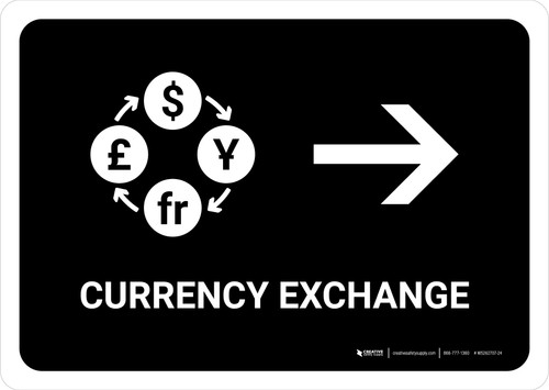 Currency Exchange With Right Arrow Black Landscape - Wall Sign