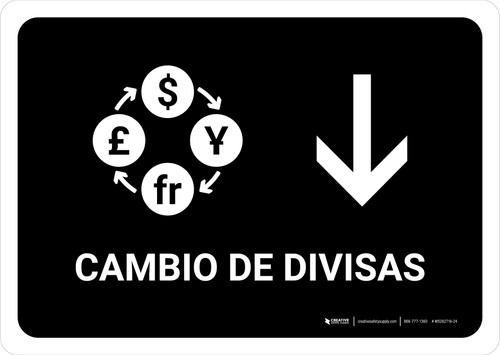 Currency Exchange With Down Arrow Black Spanish Landscape - Wall Sign