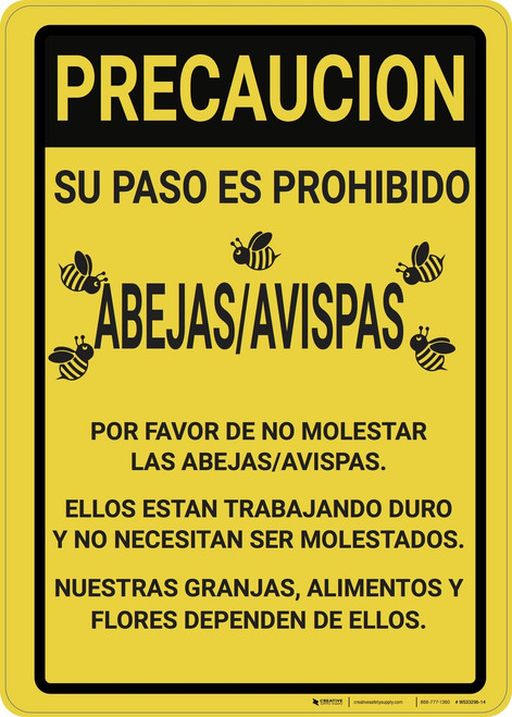 Caution: Bee Safety Spanish - Wall Sign