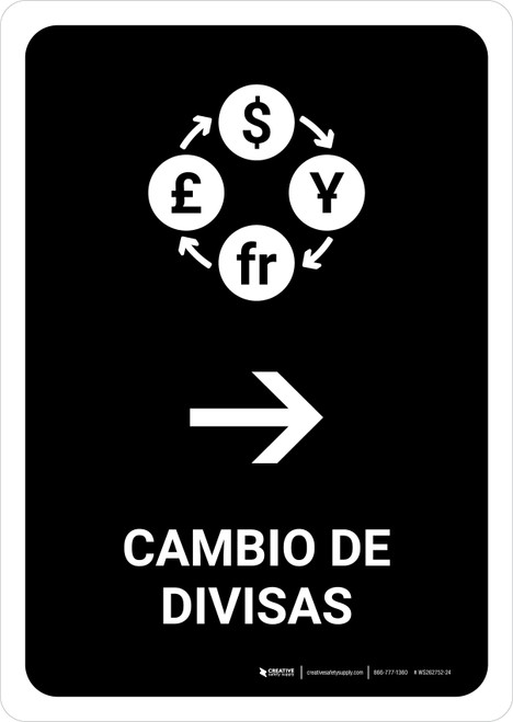 Currency Exchange With Right Arrow Black Spanish Portrait - Wall Sign