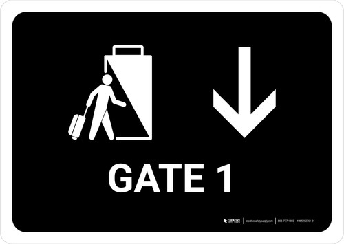 Gate 1 With Down Arrow Black Landscape - Wall Sign