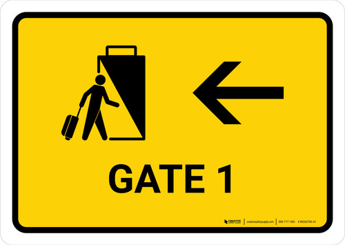 Gate 1 With Left Arrow Yellow Landscape - Wall Sign