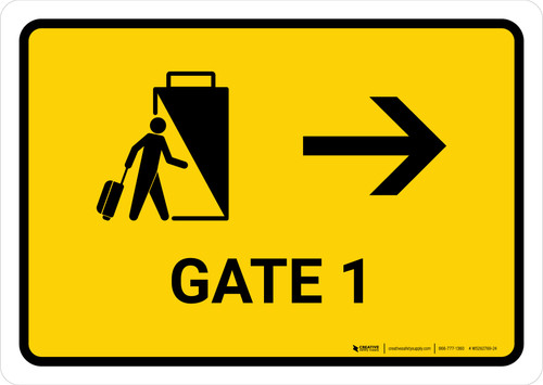 Gate 1 With Right Arrow Yellow Landscape - Wall Sign