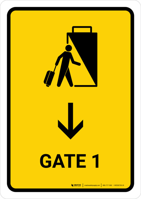 Gate 1 With Down Arrow Yellow Portrait - Wall Sign